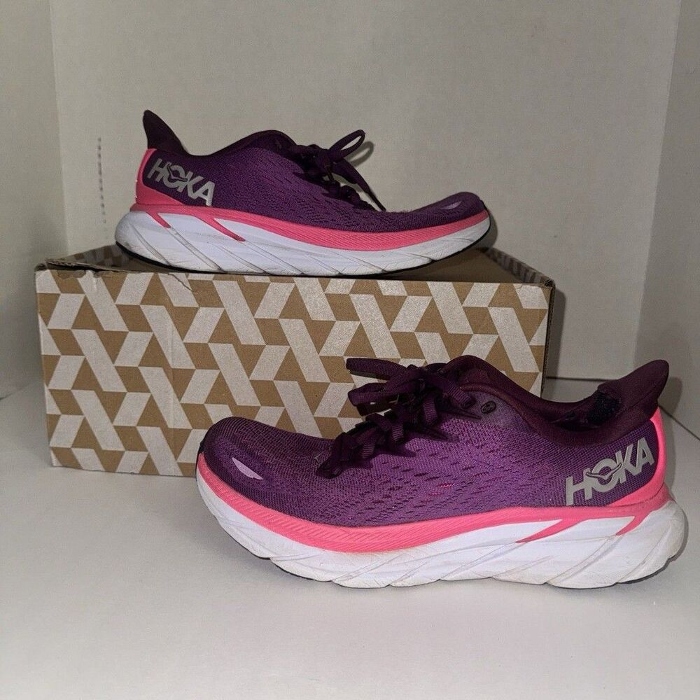 Hoka One One Clifton 8 Womens 7B Purple Pink Running Shoes Athletic Clean